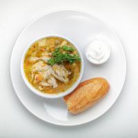 Chicken Noodle Soup · Chicken breast, egg noodles, potatoes, carrots and onion.