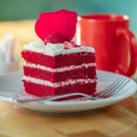 Red Velvet · Red velvet cake layered with white cream cheese mousse.