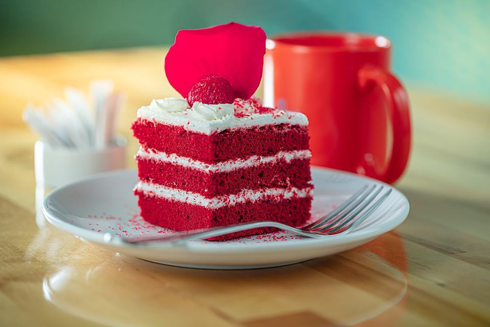 Red Velvet · Red velvet cake layered with white cream cheese mousse.