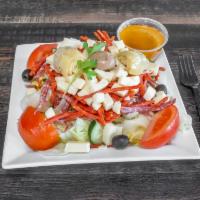 Antipasto Salad · Lettuce, tomato, cucumber, black olives, pepperoni, Genoa salami, provolone cheese, artichok...