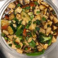 Ma Po Tofu Vegetable · Tofu with mix vegetable in a spicy brown sauce. Hot and spicy.