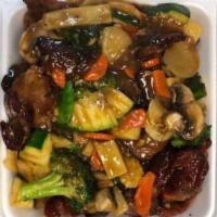 BBQ Pork Vegetable · Stir fried BBQ pork with zucchini, snow pea, mushroom, broccoli, water chestnut, baby corn, ...