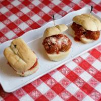 3 Meat Ball Sliders · Small steam grilled sandwich on a bun. 
