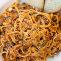 Pasta Bolognese · All pasta served on platters. Traditional homemade meat sauce, basil, parmesan cheese.