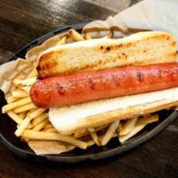 *KIDS HOT DOG · Your choice of shoestring fries, sweet tots or apple sauce for side item. Kids meal also com...