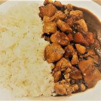 Japanese Curry Chicken Rice · Spicy level 1 mild curry with carrots, potato, and chicken.