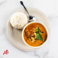 Panang Curry · Panang curry chili paste in coconut milk with bell pepper and basil.