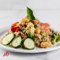 Basil Fried Rice · Fried rice with your choice of meat, egg, broccoli, bell pepper, basil, yellow onion and tom...