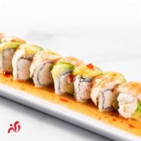 Shrimp Roll · California roll topped with 3 pieces shrimp, avocado and sweet and spicy sauce.