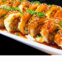 Champ Roll · Deep-fried: cream cheese, avocado, shrimp tempura, spicy crab, topped with authentic spicy s...