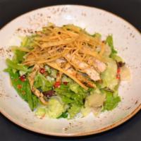 Cilantro Lime Chicken Salad · Grilled chicken, iceberg lettuce, avocado, queso fresco, roasted red pepper, cucumber, toast...