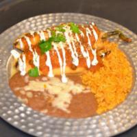 Original Chiles Rellenos · Battered and fried poblano chiles, stuffed with cheese and topped with relleno sauce.