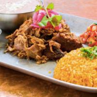 Carnitas Michoacan · Over 1/2 lb. of slow braised pork carnitas in garlic, oregano, oranges, Mexican spices with ...