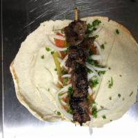 Beef Kabob Sandwich · Beef, onions, tomatoes and pickles. 
