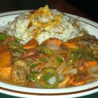 Veggie Gallaba (Half size) · Sauteed carrots, onions, tomatoes, mushrooms, green pepper and spices. Includes one side. 