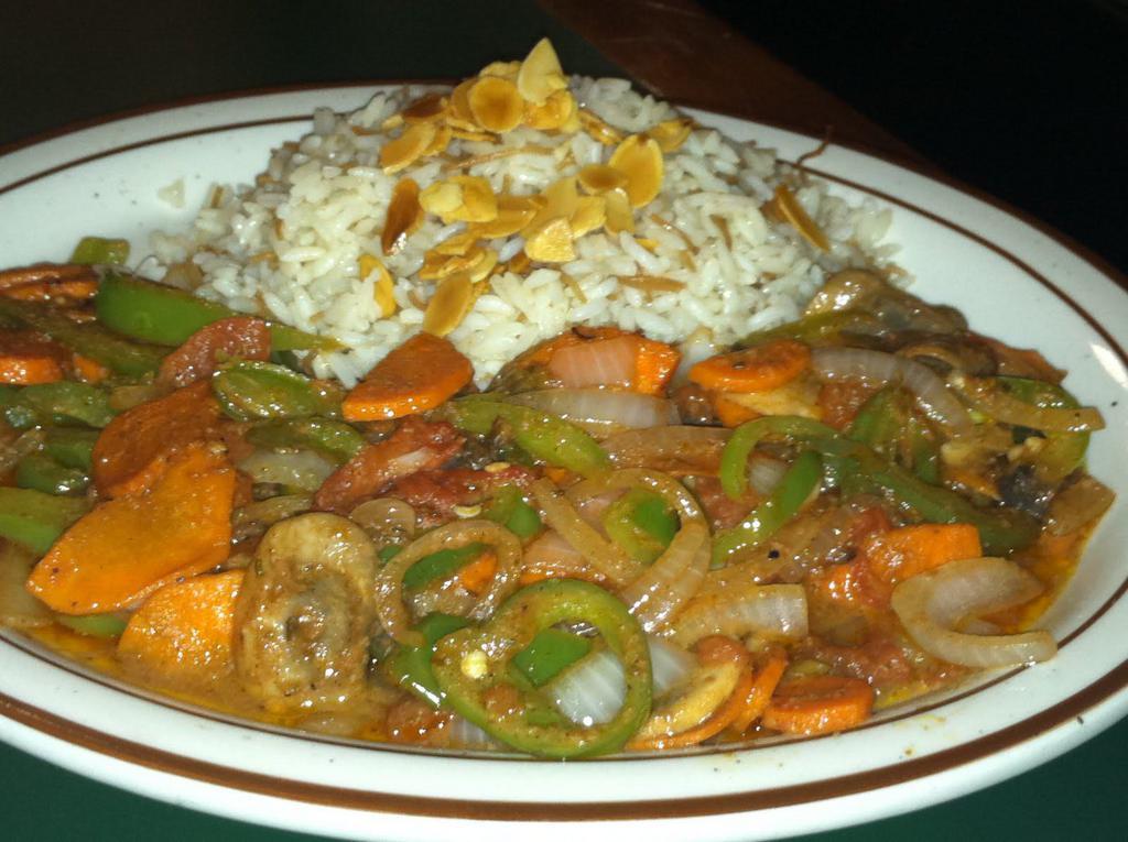Veggie Gallaba (Half size) · Sauteed carrots, onions, tomatoes, mushrooms, green pepper and spices. Includes one side. 