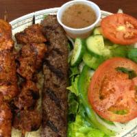 Kabob Combo (Half size) · One skewer of Beef kabob, Kafta and chicken kabob. Includes rice and one side. 