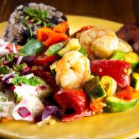 Shrimp and Veggies Fiesta Tray · Succulent shrimp are sauteed with a blend of veggies and tropical spices. Serves up to 5 ent...