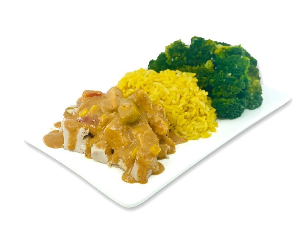 SOUTHWESTERN  · Diced Signature Rotisserie Chicken in a Zesty Southwestern style Sauce served with Rice Pilaf and Garlic Broccoli 