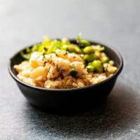 Shrimp Poke Bowl · Charred corn, cucumber, cilantro, sweet onion, cumin-lime vinaigrette. Served with choice of...