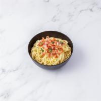 Spaghetti Carbonara Pasta · Served with Parmesan cheese, egg, and bacon.