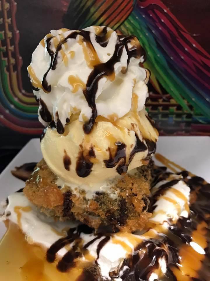 Stairway To Heaven Brownies · Fried brownie served with vanilla ice cream. Topped with whipped cream and drizzled with chocolate and caramel.