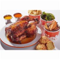 Whole Rotisserie Chicken With Sides · Our og rotisserie chicken marinated with thyme, rosemary and garlic. Quartered for sharing. ...