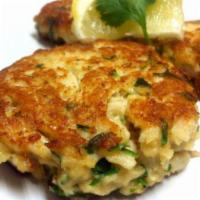 Crab Cakes · crisp crab cakes served with roasted red pepper aioli