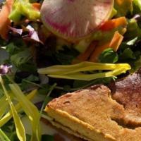 Quiche · Filling: cashews, zucchini, nutritional yeast, chickpea miso, spinach, caramelized onions, h...