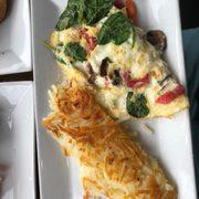 Popeye Egg White Omelet · Fresh spinach, wild mushrooms, roasted red peppers and low-fat mozzarella.