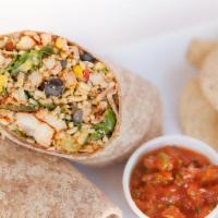 New Fiesta Wrap! · Cilantro lime brown rice, spicy chicken, spinach, elote street corn, red onion, red peppers,...