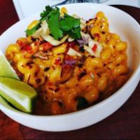 Thai Mac 'n Cheese · Cavatappi pasta tossed with spincy red Thai curry, galagal, lime with sharp cheddar, Habaner...