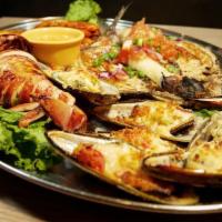 GBL Seafood Platter · Seafood house specials grilled boneless bangus (milkfish) with eggplant salsa, stuffed grill...