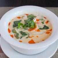 6. Tom Kha Kai Soup · Coconut milk, mushroom, onion, carrot, bell pepper, and lime juice served with chicken.