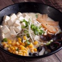 Vegetable Ramen · Creamy veggie broth. Tofu, sprouts, green onion, kikurage mushroom, corn, bamboo shoots.