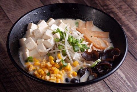 Vegetable Ramen · No pork broth. Tofu, bean sprouts, green onion, kikurage mushroom, corn, bamboo shoots.