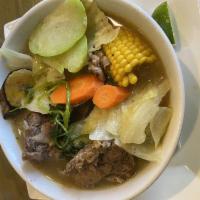 Sopa de Res · Traditional Mexican beef soup, beef broth with fresh vegetables.