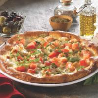Margherita Pizza · Olive oil, fresh mozzarella, diced tomatoes, garlic, fresh basil and toasted herbs. Artisan ...