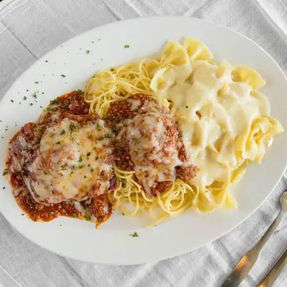 Pasta Trio · 3 of Oliveto’s specialty pastas all on the same platter for you to enjoy! Includes spaghetti with meatball, bow tie pasta with Alfredo sauce and our signature house-made lasagna.
