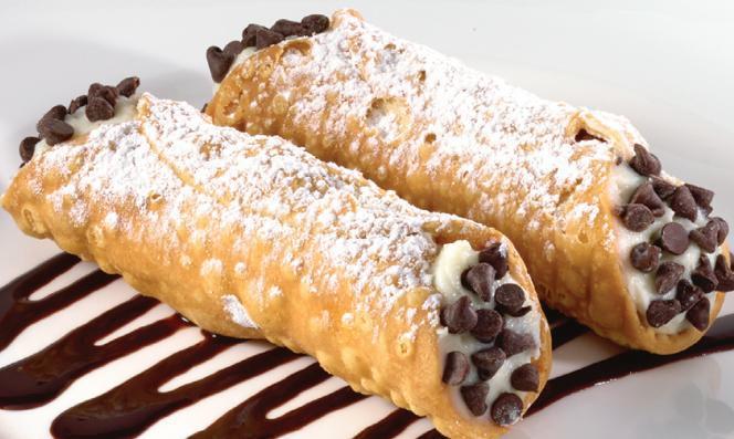 Chocolate Chip Cannoli · Two traditional, crispy cannoli shells with a delicious filling of sweet ricotta and chocolate chips. 