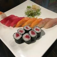 9 Piece Sushi Combination · Sushi and California roll or tuna roll. Served with miso soup or house salad.