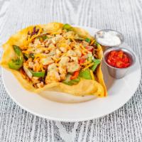 Southwest Fajita Salad · Leafy greens topped with juicy Cajun grilled chicken, tomato, onion, peppers, cheddar cheese...