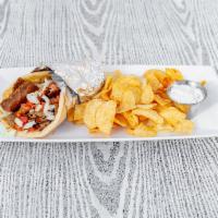 Gyro Sandwich · Seasoned blend of lamb or beef. Served with tomatoes, onions, and tzatziki sauce in a warm p...