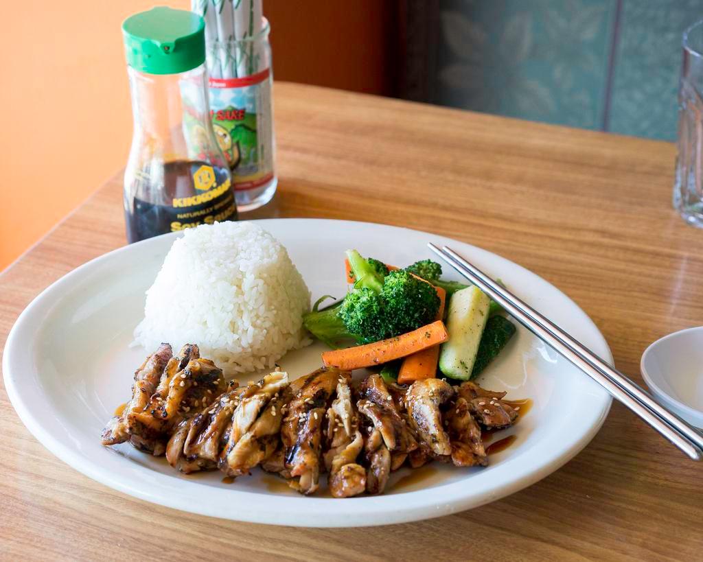 Chicken Teriyaki  · House marinated grilled chicken, steamed vegetables, rice and topped with teriyaki sauce.