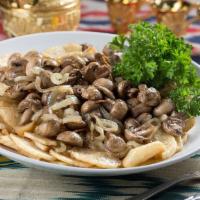 Potato with Mushrooms · Potatoes with pan roasted mushrooms and onions