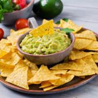 Nachos · Served with refried beans, sour cream, and guacamole.