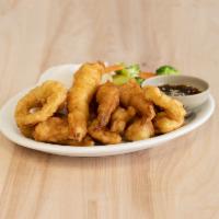 Prawn Tempura Plate · 3 pieces of prawn and vegetables lightly battered and deep fried.