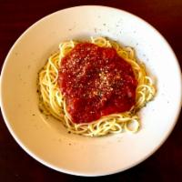 Spagetti with Marinara · Substitute meatball, sausage or meat sauce for an additional charge. Add chicken or shrimp f...