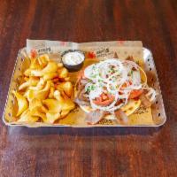 Gyros Plate  · You said a mouthful. Served on a grilled pita bread with tomato, onion and tzatziki sauce. O...
