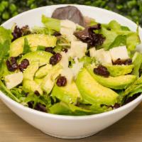 Spring Salad · Spring mix greens, cranberries, hearts of palm, avocado, sesame seeds and Agave garlic vinai...